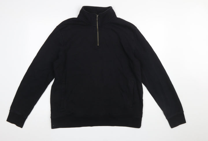 Marks and Spencer Men's Black 1/4 Zip Sweatshirt Size L