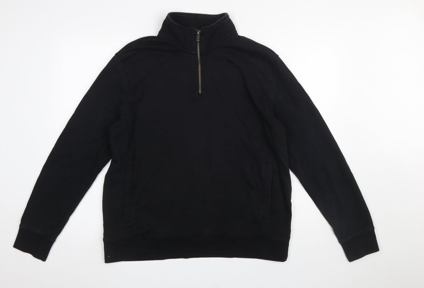 Marks and Spencer Men's Black 1/4 Zip Sweatshirt Size L