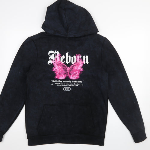 River Island Womens Black Pink Graphic Reborn Pullover Hoodie Size S
