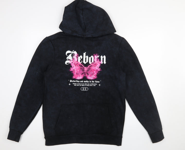 River Island Womens Black Pink Graphic Reborn Pullover Hoodie Size S