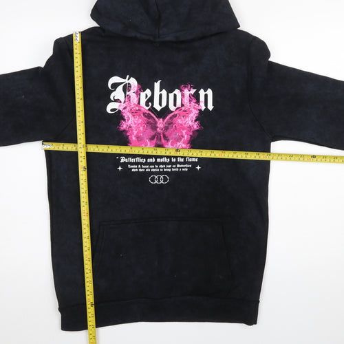 River Island Womens Black Pink Graphic Reborn Pullover Hoodie Size S