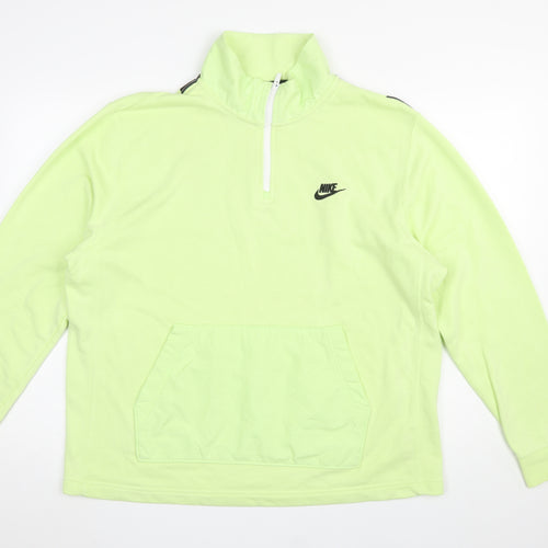 Nike Men's Green 1/4 Zip Pullover Sweatshirt L Regular Fit Fleece Logo
