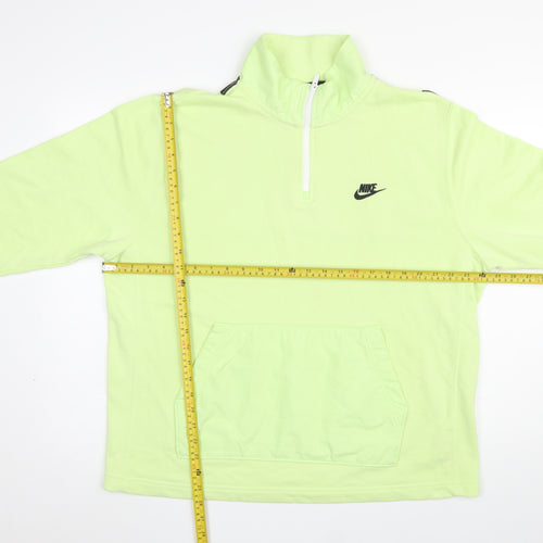 Nike Men's Green 1/4 Zip Pullover Sweatshirt L Regular Fit Fleece Logo