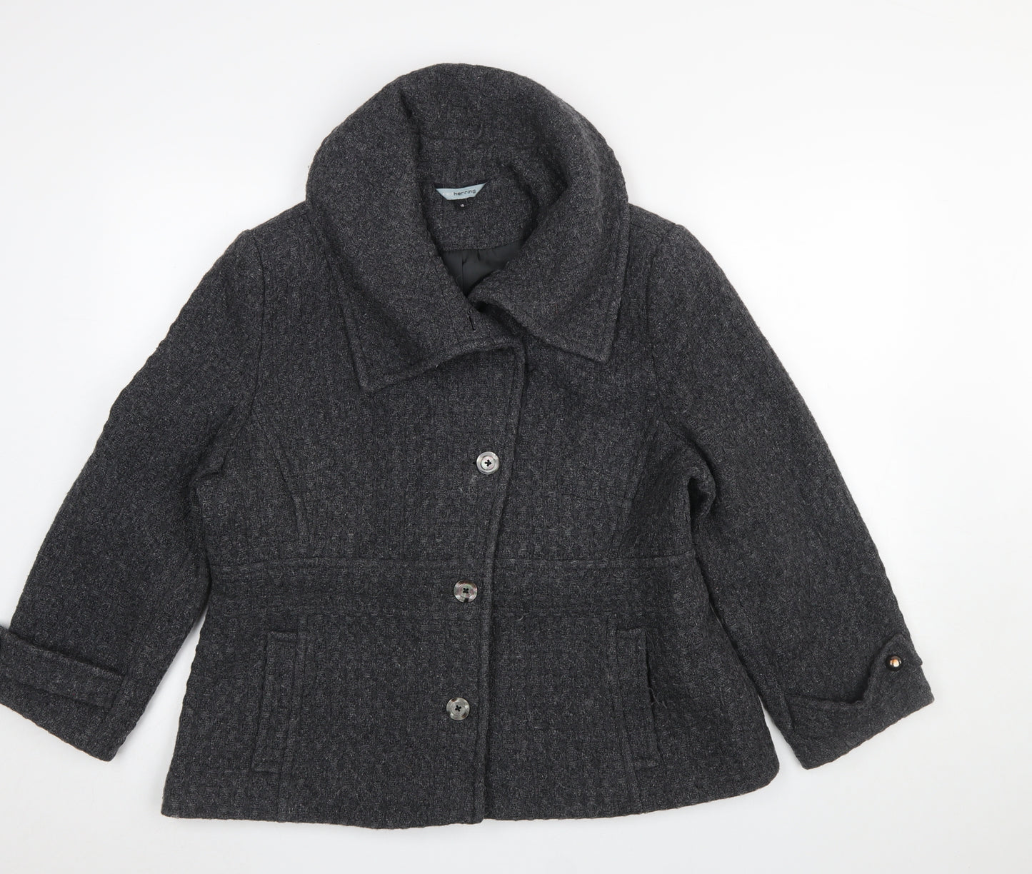 Red Herring Women’s Grey Wool Blend Short Pea Coat Size 18