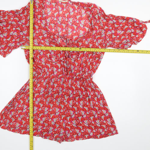 Urban Outfitters Red Floral Viscose Playsuit Womens 8P Short Sleeve Elastic Waist
