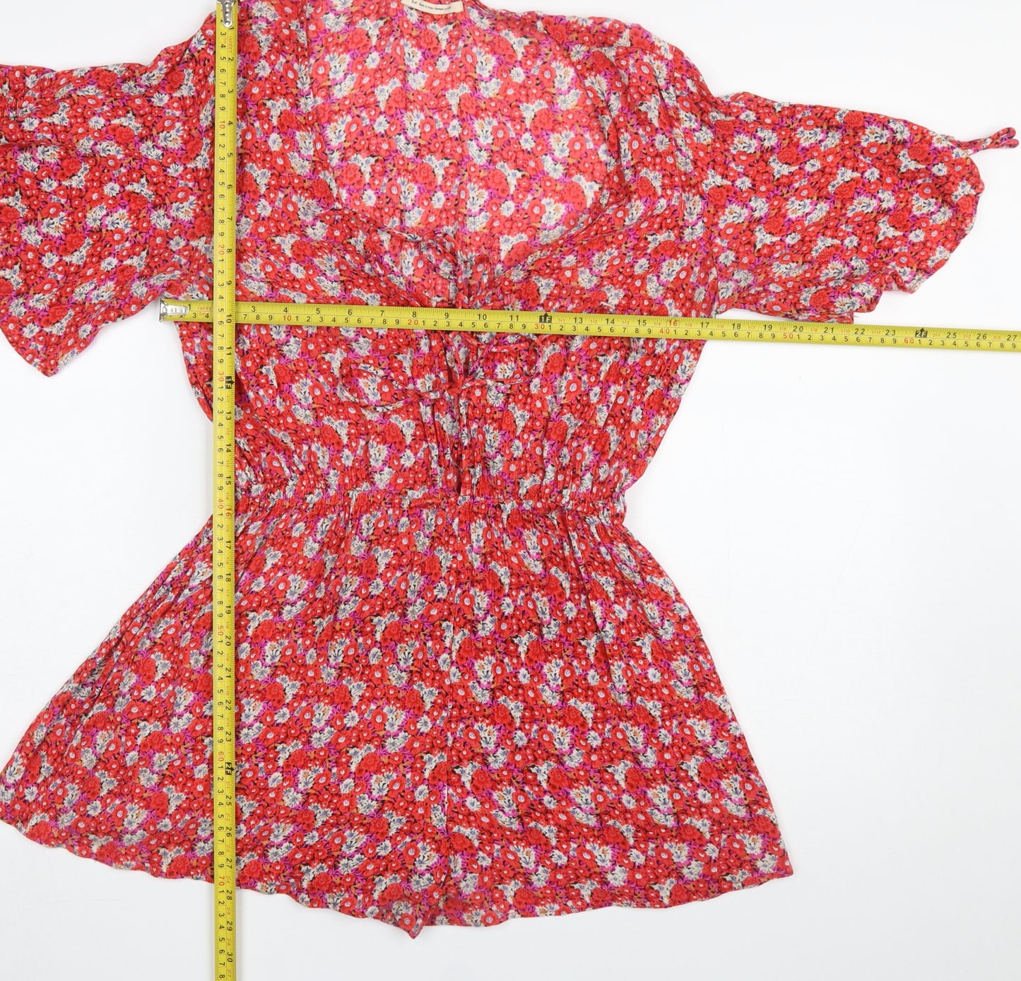 Urban Outfitters Red Floral Viscose Playsuit Womens 8P Short Sleeve Elastic Waist
