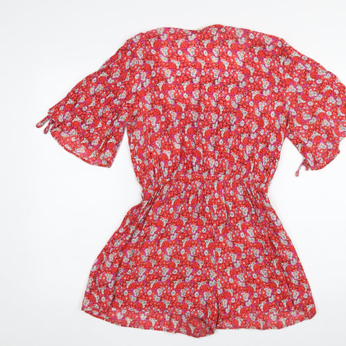 Urban Outfitters Red Floral Viscose Playsuit Womens 8P Short Sleeve Elastic Waist