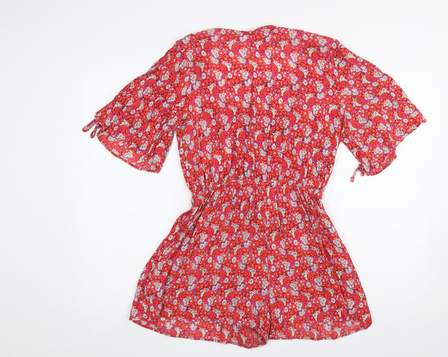 Urban Outfitters Red Floral Viscose Playsuit Womens 8P Short Sleeve Elastic Waist