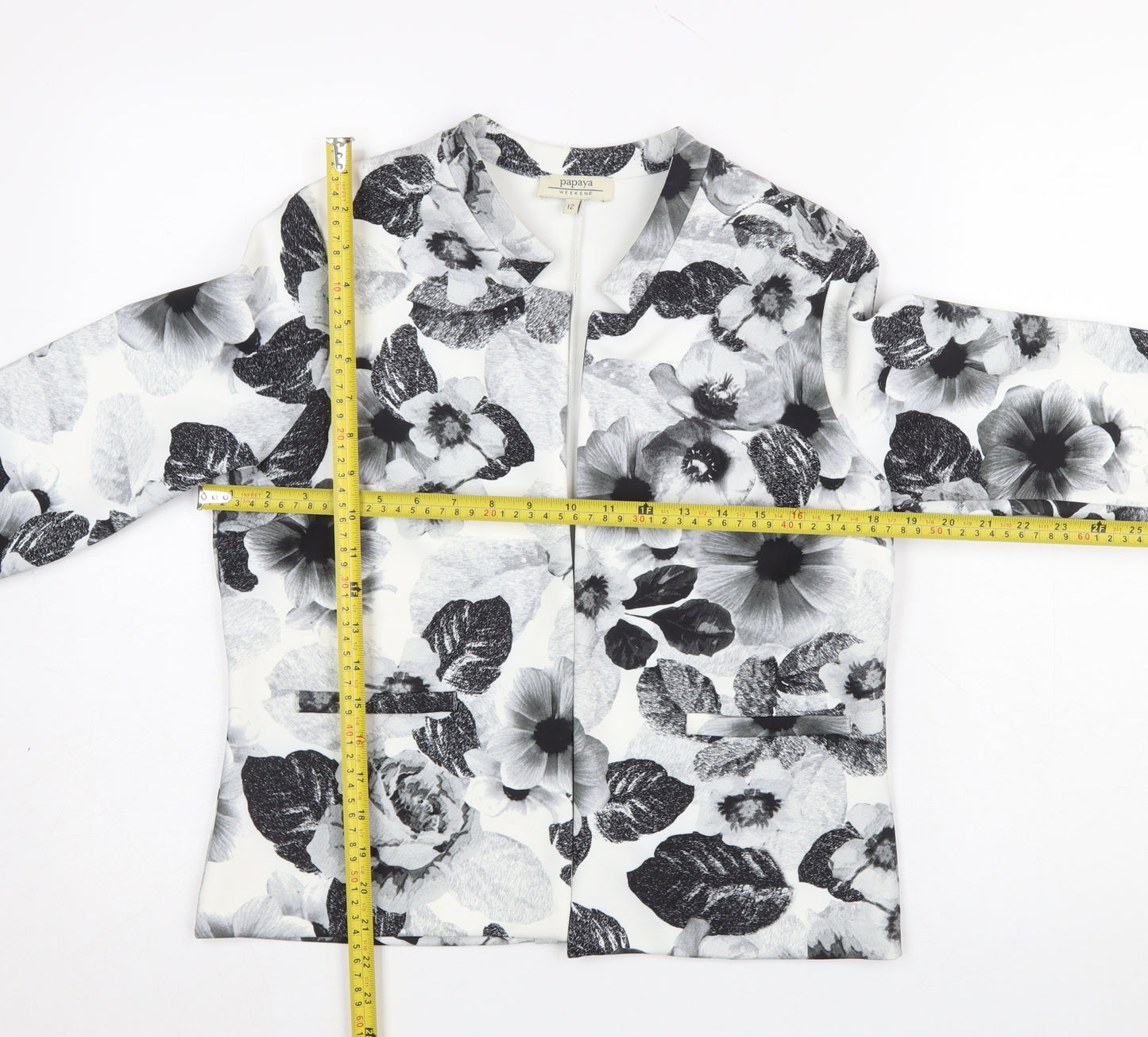 Papaya Women’s Black Floral Blazer Jacket Size 12 Regular Fit