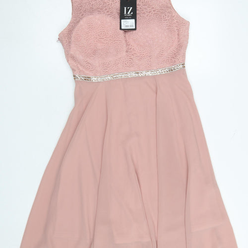 Izabel London Women's Pink Fit & Flare Knee Length Sleeveless Dress Size 12