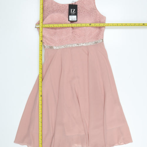 Izabel London Women's Pink Fit & Flare Knee Length Sleeveless Dress Size 12