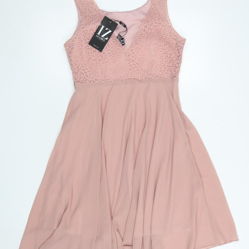 Izabel London Women's Pink Fit & Flare Knee Length Sleeveless Dress Size 12