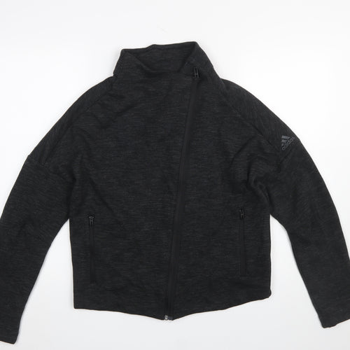 Adidas Women Black Zip Sweatshirt Size L Cotton Blend Sportswear