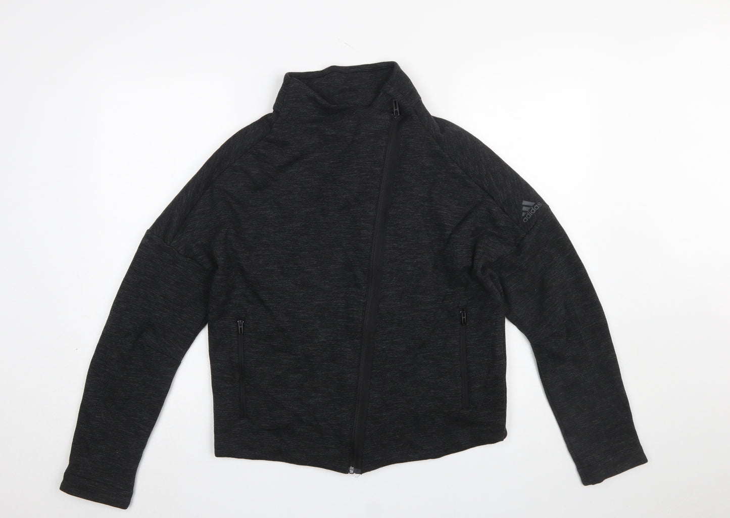Adidas Women Black Zip Sweatshirt Size L Cotton Blend Sportswear