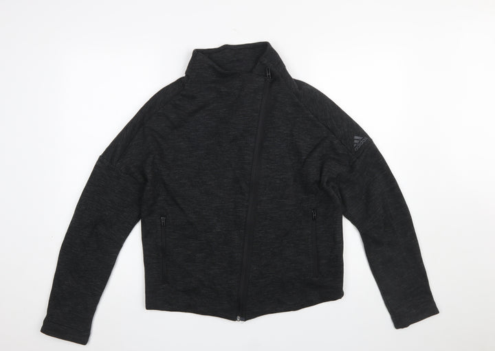 Adidas Women Black Zip Sweatshirt Size L Cotton Blend Sportswear