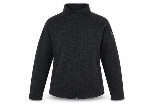 Front view of Adidas Women Black Zip Sweatshirt, size L, Cotton Blend Sportswear
