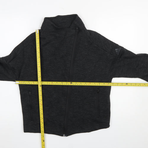 Adidas Women Black Zip Sweatshirt Size L Cotton Blend Sportswear