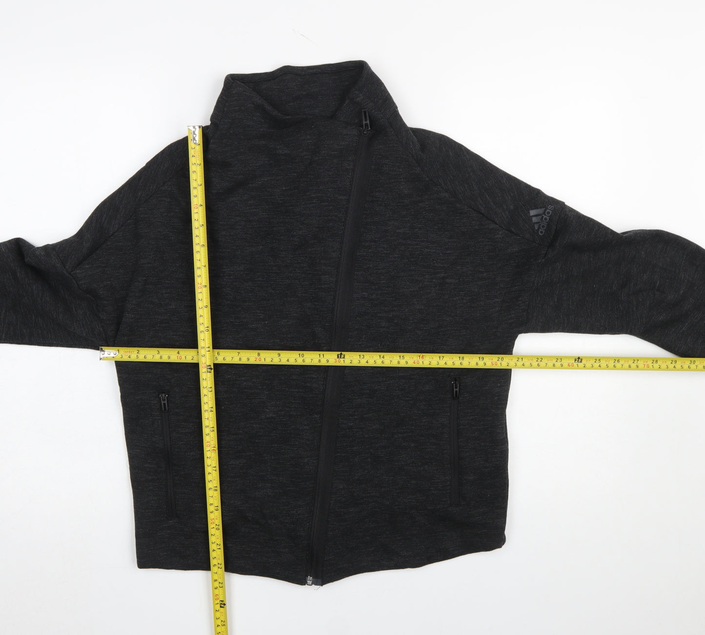 Adidas Women Black Zip Sweatshirt Size L Cotton Blend Sportswear