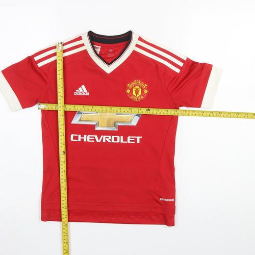 adidas Boys Red Manchester United Football Jersey 9-10 Years Climalite T-Shirt