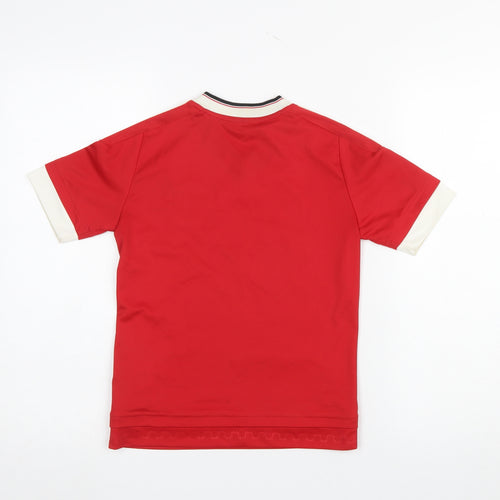 adidas Boys Red Manchester United Football Jersey 9-10 Years Climalite T-Shirt