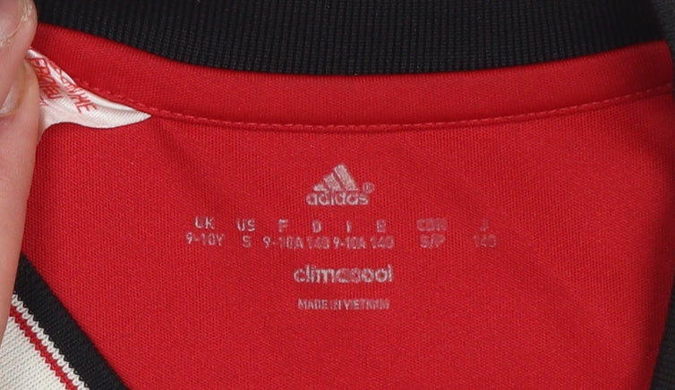adidas Boys Red Manchester United Football Jersey 9-10 Years Climalite T-Shirt
