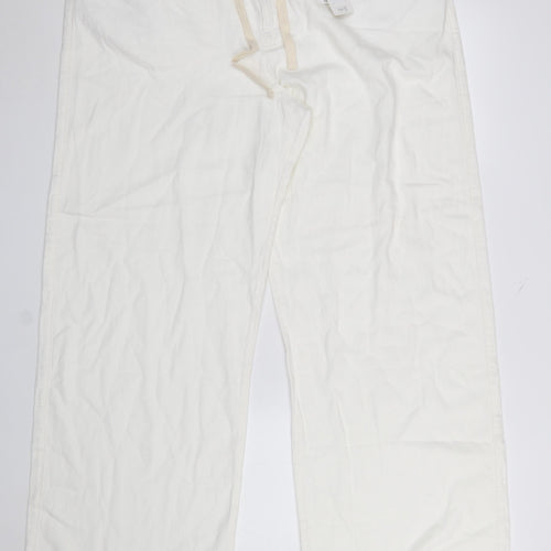 Primark Women Ivory Wide-Leg Trousers Size 18 Cotton Drawstring Casual