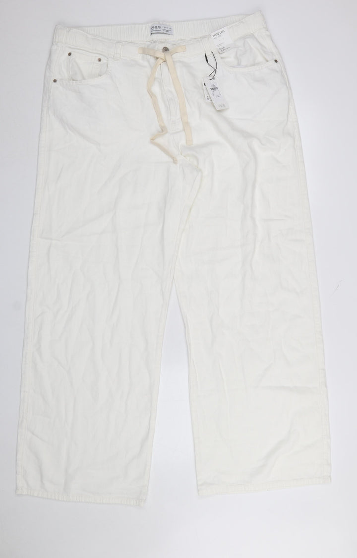 Primark Women Ivory Wide-Leg Trousers Size 18 Cotton Drawstring Casual