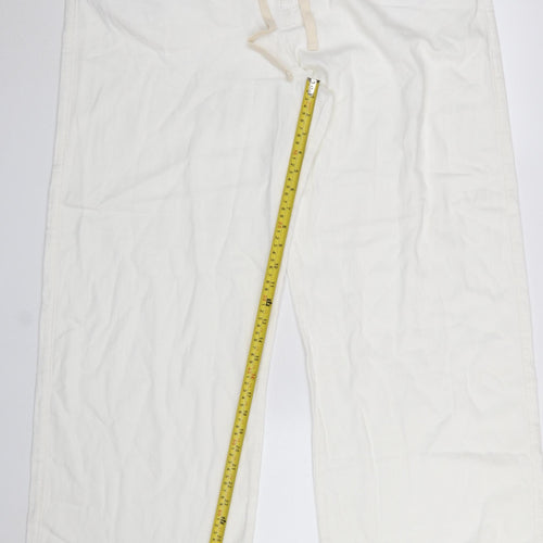 Primark Women Ivory Wide-Leg Trousers Size 18 Cotton Drawstring Casual