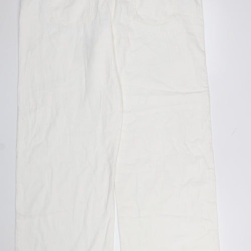Primark Women Ivory Wide-Leg Trousers Size 18 Cotton Drawstring Casual