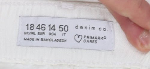 Primark Women Ivory Wide-Leg Trousers Size 18 Cotton Drawstring Casual