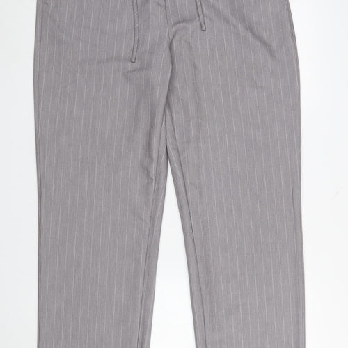ONLY Women’s Grey Pinstripe Tailored Drawstring Trousers L 32