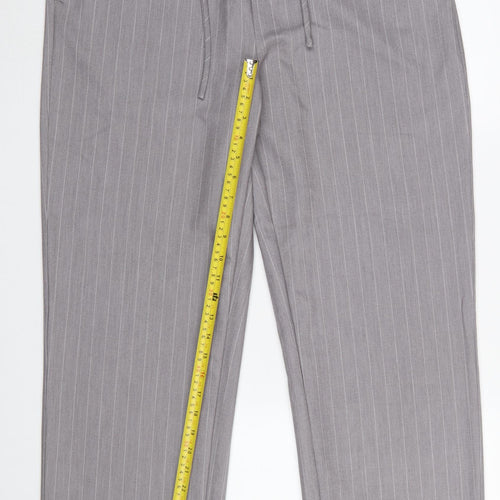 ONLY Women’s Grey Pinstripe Tailored Drawstring Trousers L 32
