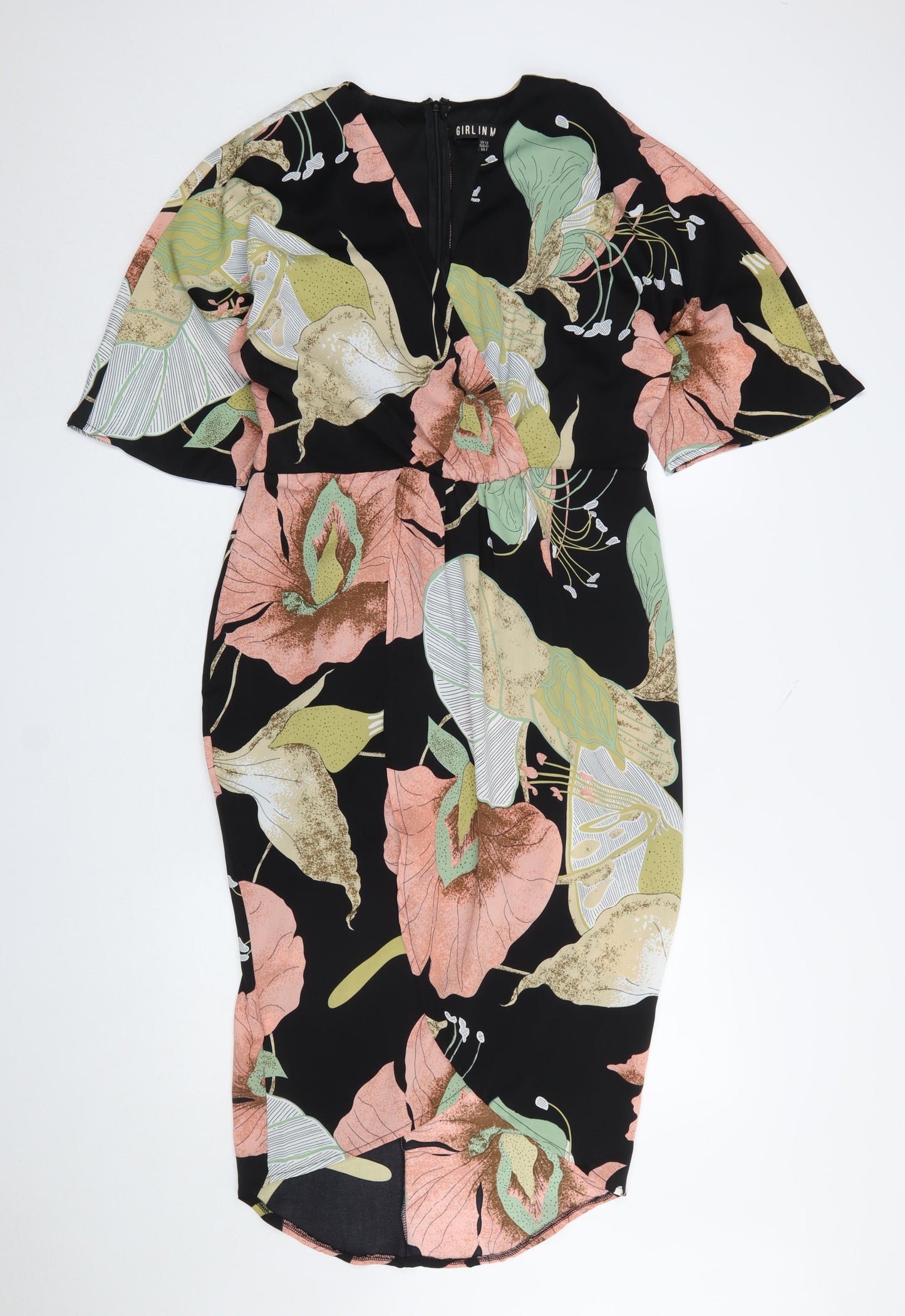 Girl In Mind Women's Multicoloured Floral Bodycon Dress UK 12 Knee Length