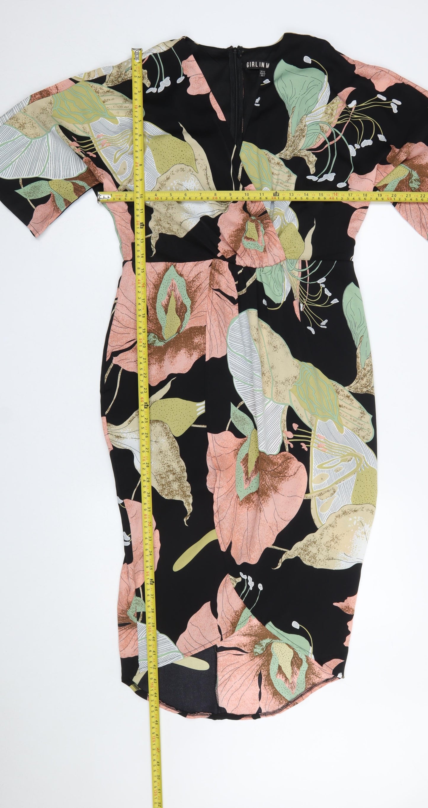 Girl In Mind Women's Multicoloured Floral Bodycon Dress UK 12 Knee Length