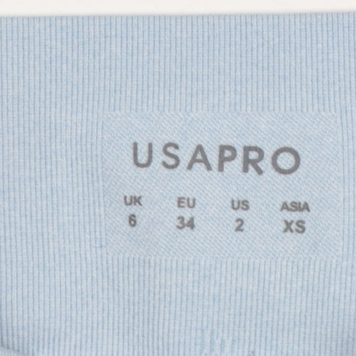 USA Pro Women Blue Seamless Gym Yoga Leggings UK 6 XS