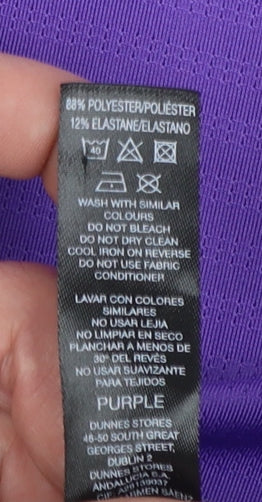 Dunnes Stores Womens Purple Performance Sport T-Shirt Size S