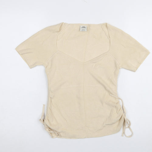 Urban Outfitters Women Beige V-Neck Short Sleeve Knit Jumper XL