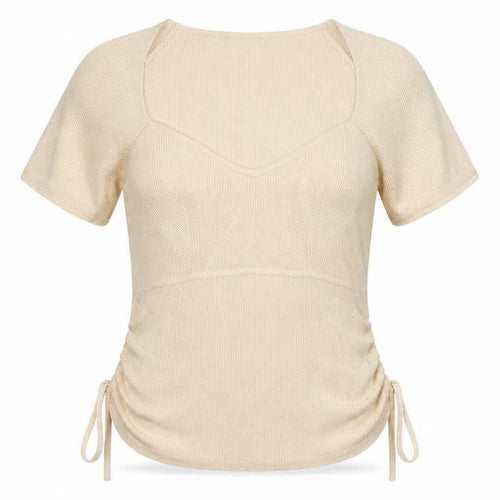 Urban Outfitters Women Beige V-Neck Short Sleeve Knit Jumper XL