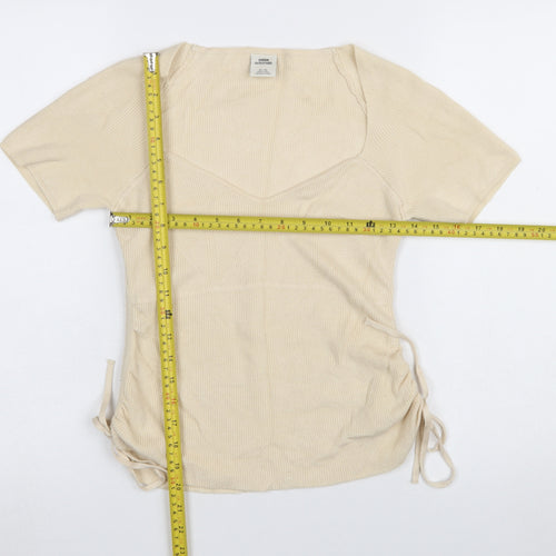 Urban Outfitters Women Beige V-Neck Short Sleeve Knit Jumper XL