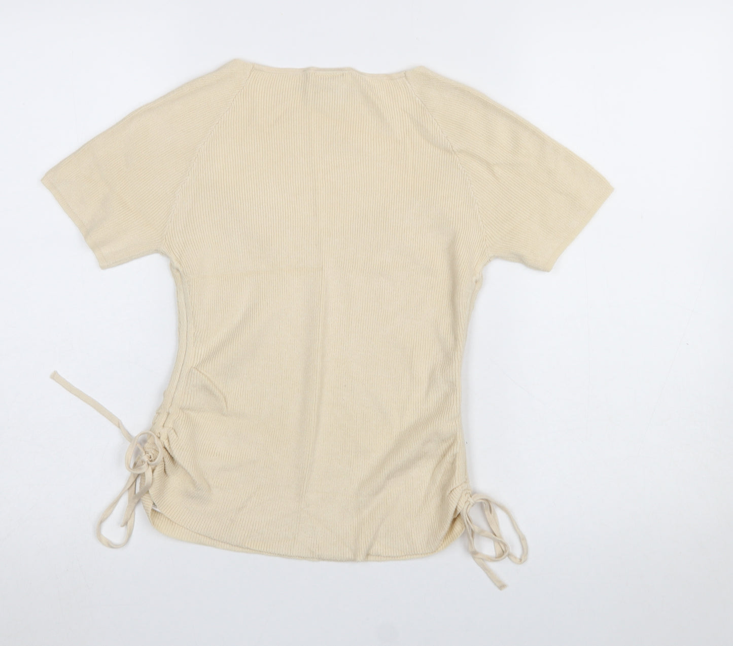 Urban Outfitters Women Beige V-Neck Short Sleeve Knit Jumper XL