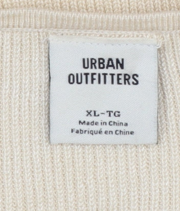 Urban Outfitters Women Beige V-Neck Short Sleeve Knit Jumper XL