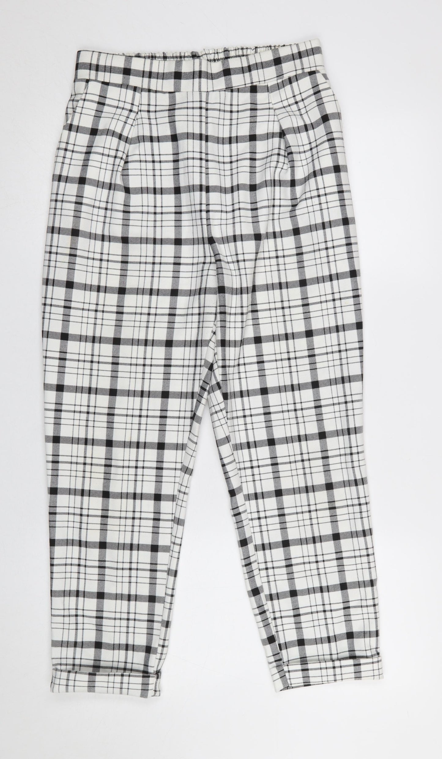 Stradivarius Women’s Black White Check Cropped Trousers Size M