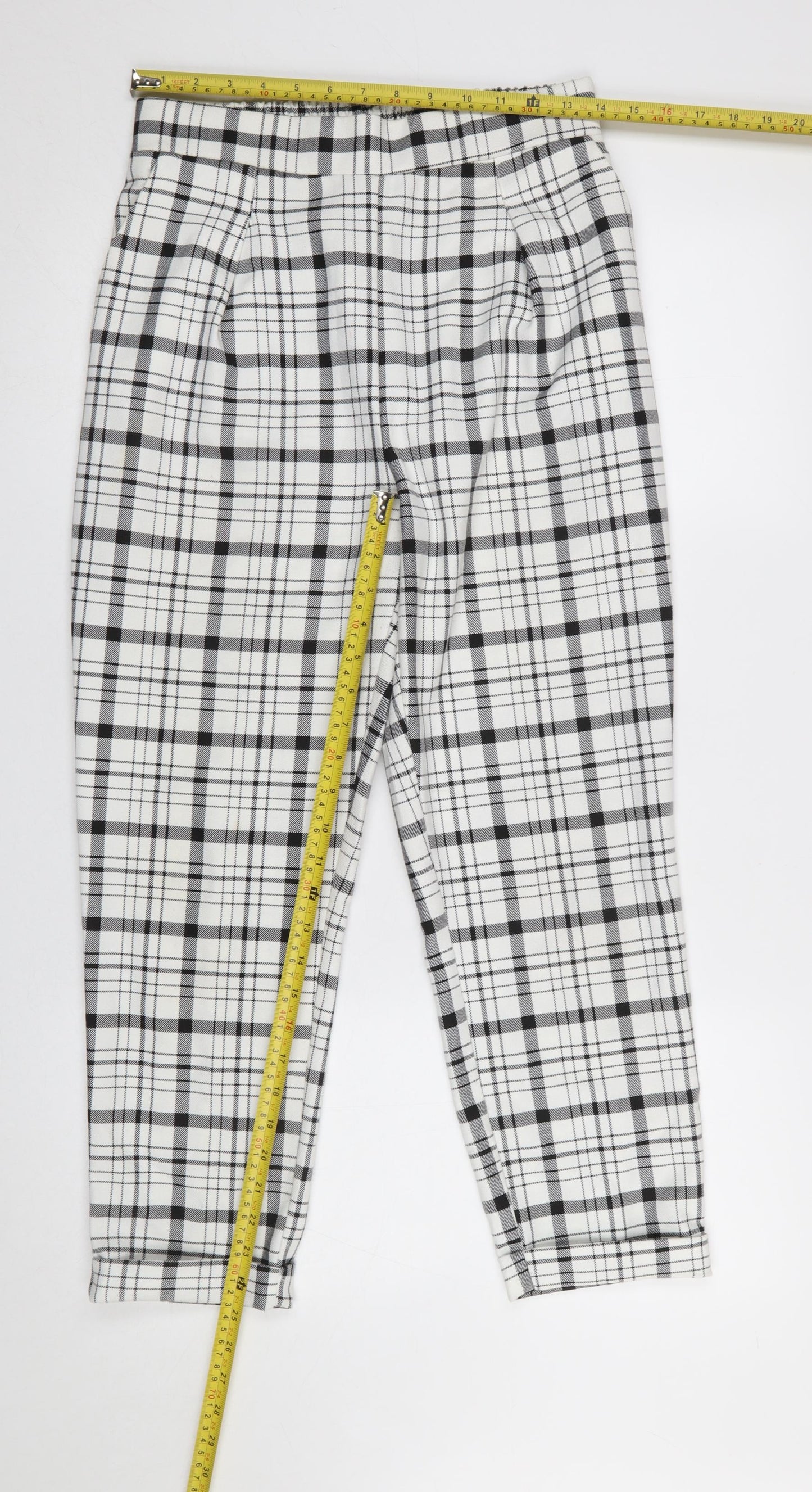 Stradivarius Women’s Black White Check Cropped Trousers Size M