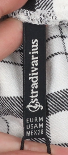 Stradivarius Women’s Black White Check Cropped Trousers Size M