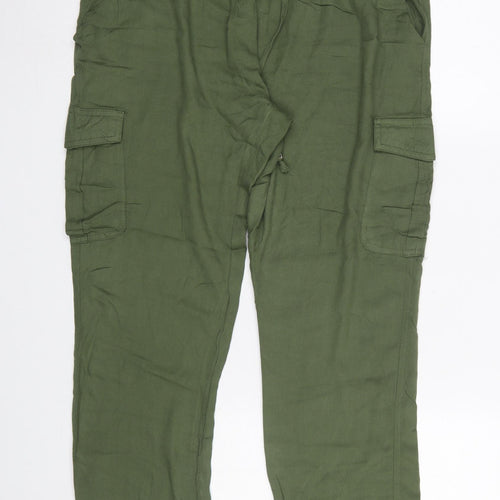 Hailys Women's Khaki Green Cargo Trousers XL Viscose Elastic Waist