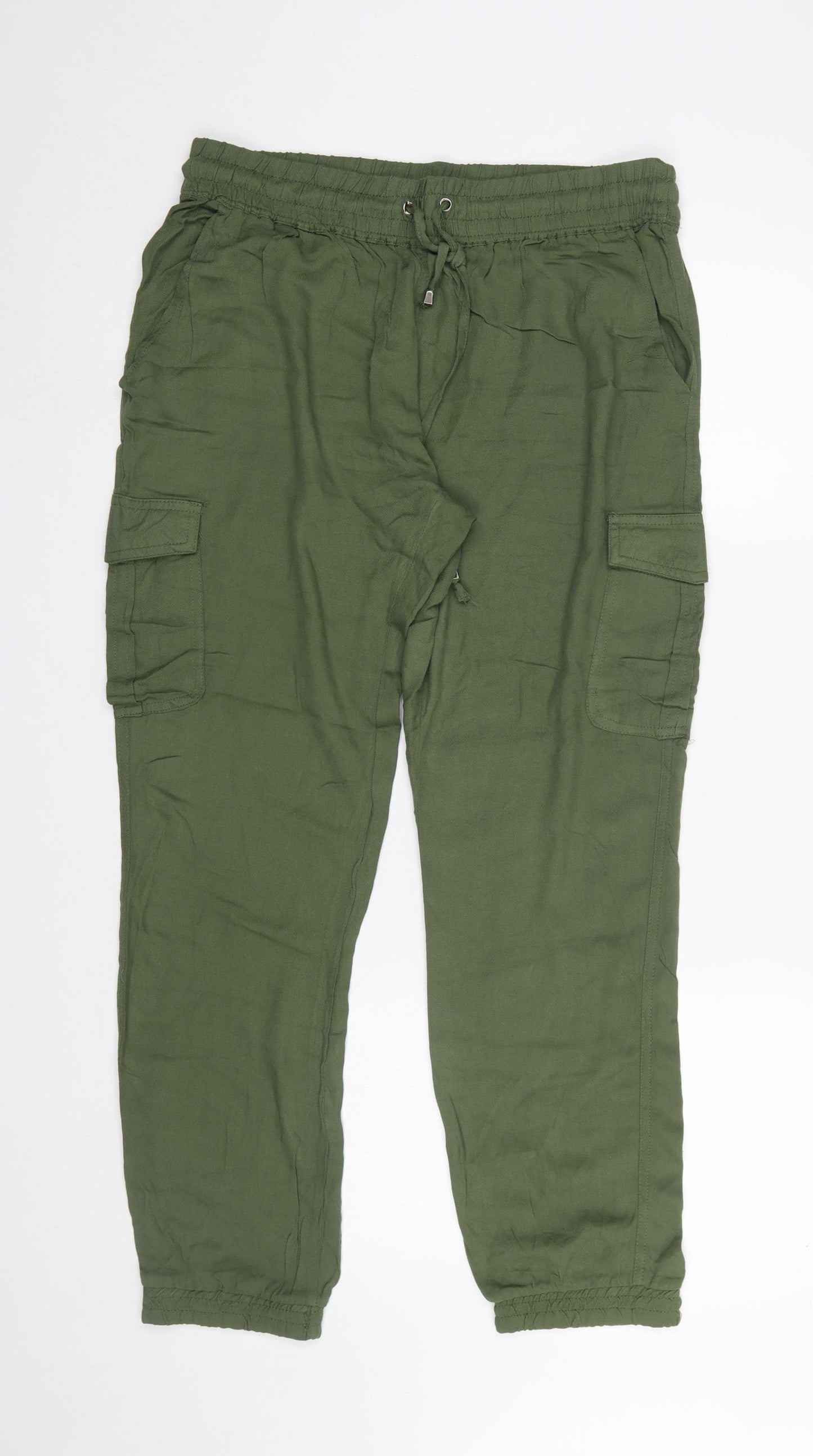 Hailys Women's Khaki Green Cargo Trousers XL Viscose Elastic Waist