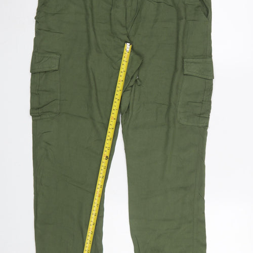 Hailys Women's Khaki Green Cargo Trousers XL Viscose Elastic Waist