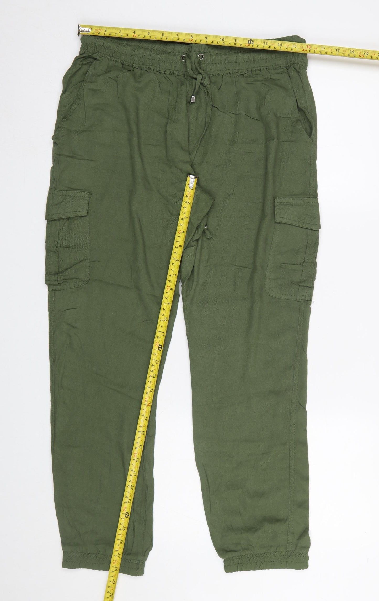 Hailys Women's Khaki Green Cargo Trousers XL Viscose Elastic Waist