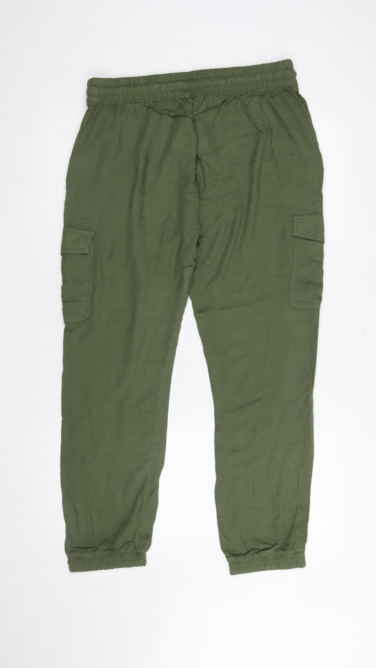 Hailys Women's Khaki Green Cargo Trousers XL Viscose Elastic Waist