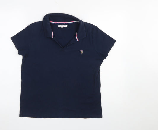 U.S. Polo Assn. Women Blue Size 14 Polo Shirt Cotton Elastane Short Sleeve